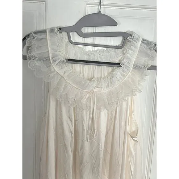 Vintage Miss Elaine Nightgown Peignoir Set •L• Sheer Long Flowy Bridal Robe USA
