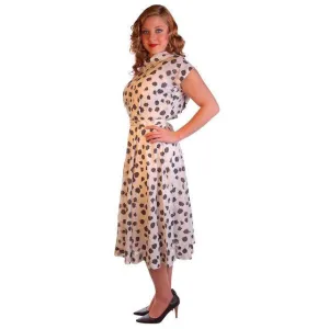 Vintage Nylon Day Dress Black Rose Print 1950S 38-28-Free Easy Care