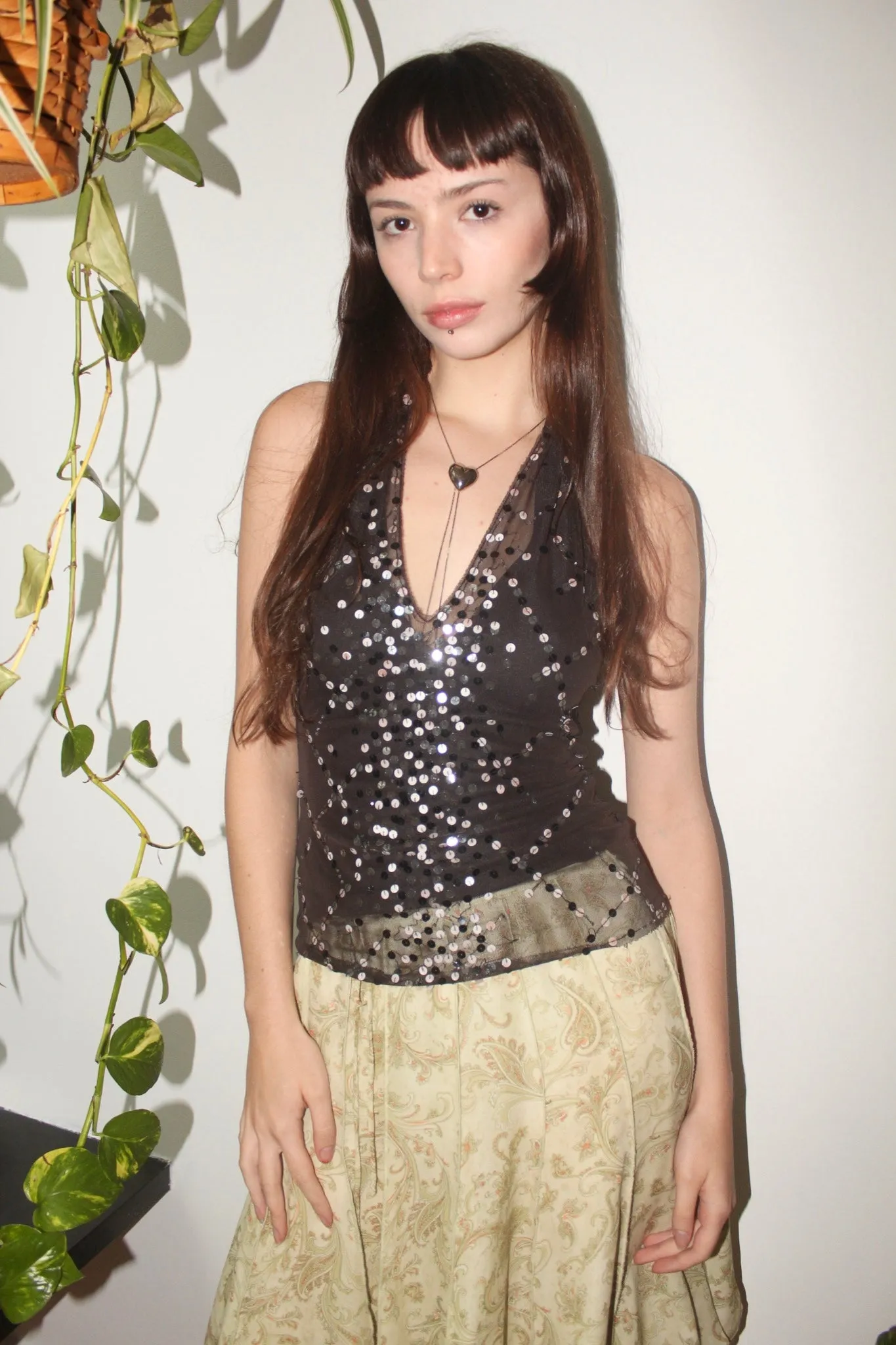 Vintage Paisley Pleated Silk Midi Skirt (26")