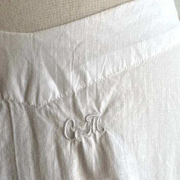 Vintage White Cotton Petticoat Skirt w/ Drawstring Waist and Scalloped Edge - M