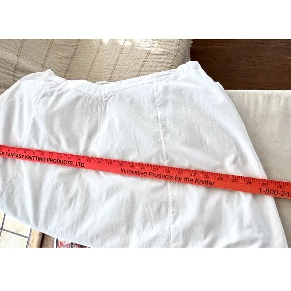 Vintage White Cotton Petticoat Skirt w/ Drawstring Waist and Scalloped Edge - M