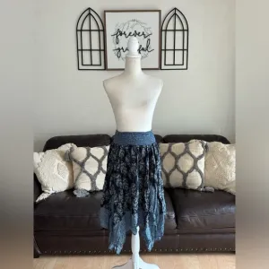 Vintage Y2K 90’s Paisley Print Asymmetrical Shark Bite Hem Skirt Size L Boho Fun