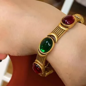 Vintage Y2K Solid Bracelet with Colorful Crystals Handmade Jewelry Gift Bracelet for Her