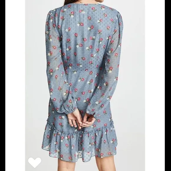 Wayf Eloise Long Sleeve Blue Mini Wrap Dress NWT