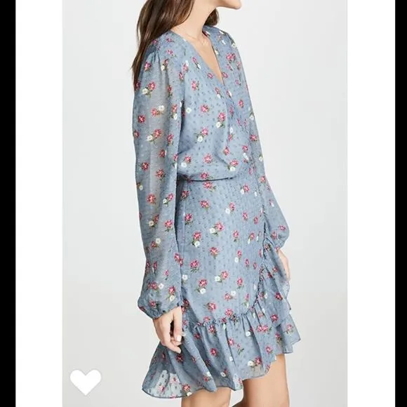 Wayf Eloise Long Sleeve Blue Mini Wrap Dress NWT