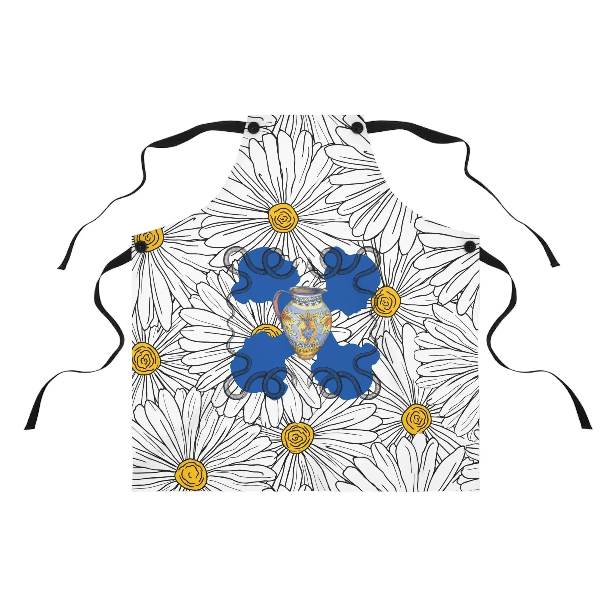 White Daisy Ladies Blue Apron
