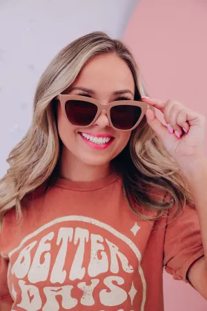 Wide Cat Eye Fashion Sunglasses - Taupe