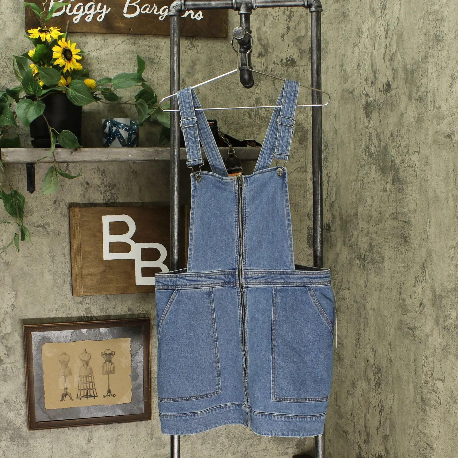 Wild Fable Women's Zip Front Square Neck Denim Pinafore Mini Dress