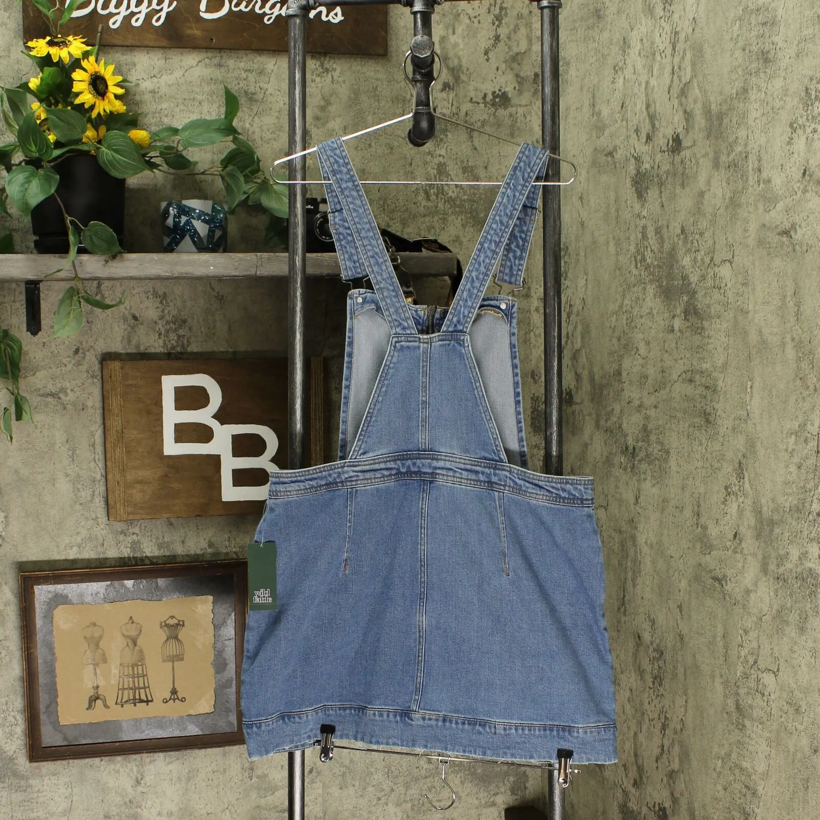Wild Fable Women's Zip Front Square Neck Denim Pinafore Mini Dress