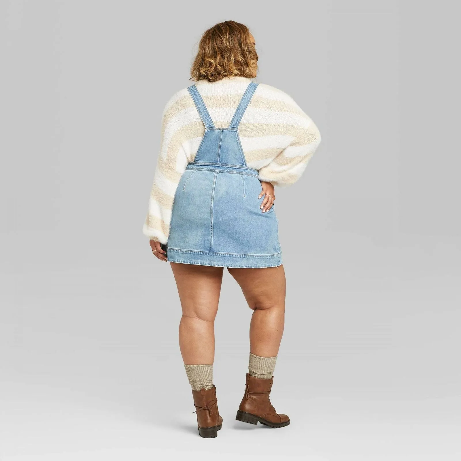 Wild Fable Women's Zip Front Square Neck Denim Pinafore Mini Dress
