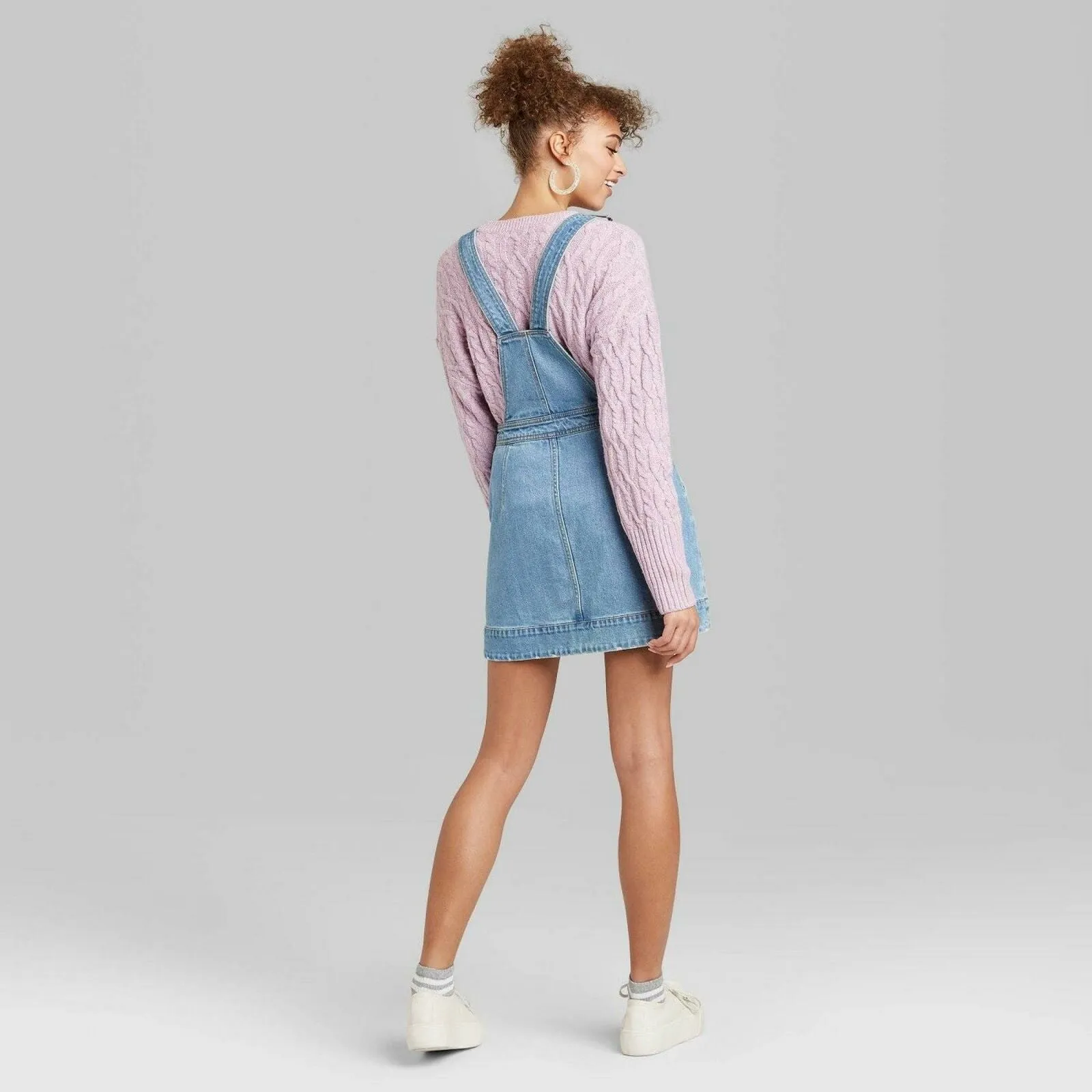 Wild Fable Women's Zip Front Square Neck Denim Pinafore Mini Dress