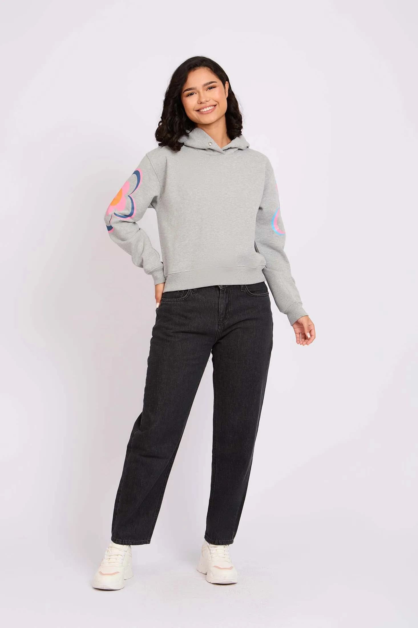 Women Sweat Shirt  Regular Fit Hoodie Printed Grey