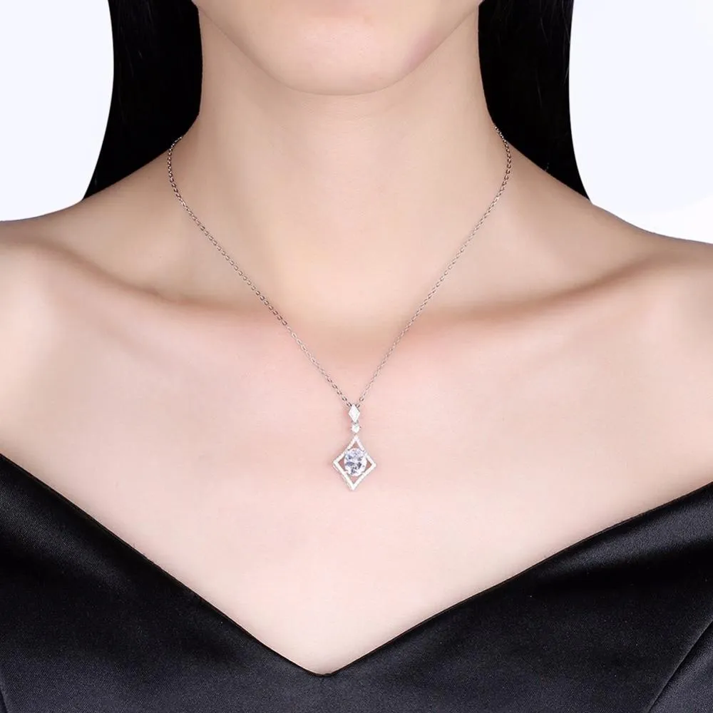 Women’s 925 Sterling Silver Rhombus Design Necklace, Fashion Jewelry for Party, Trendy Girl’s Pendant Necklace
