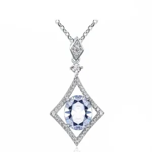 Women’s 925 Sterling Silver Rhombus Design Necklace, Fashion Jewelry for Party, Trendy Girl’s Pendant Necklace