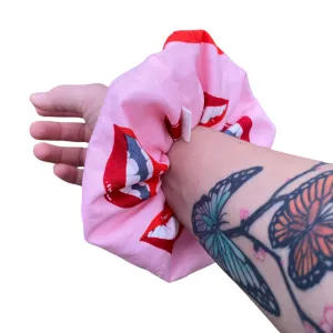 Womens Girls Pink Red Love Kiss Scrunchie Hair Tie Ponytail Accessories