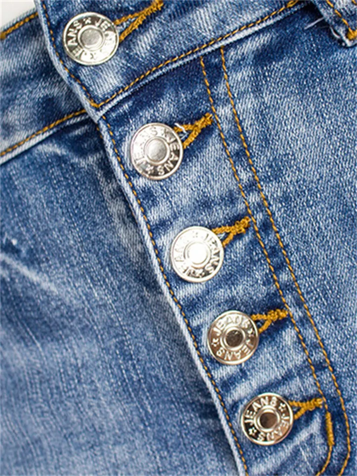 Women's Street Style Fashion Slim Fit Solid Color Ripped Denim Jeans