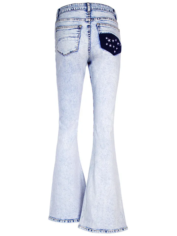 Women's Super Cool Street Style Contrast Color Red Stripe Bell Bottom Denim Jeans