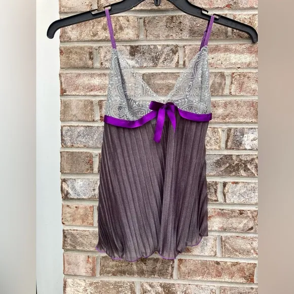 Y2K Escante Goth Grey Lace &amp; Shimmery Purple Rippled Lingerie Top