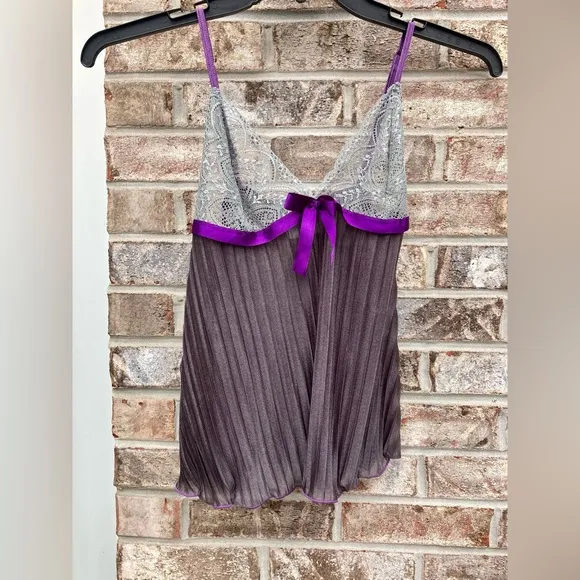 Y2K Escante Goth Grey Lace &amp; Shimmery Purple Rippled Lingerie Top