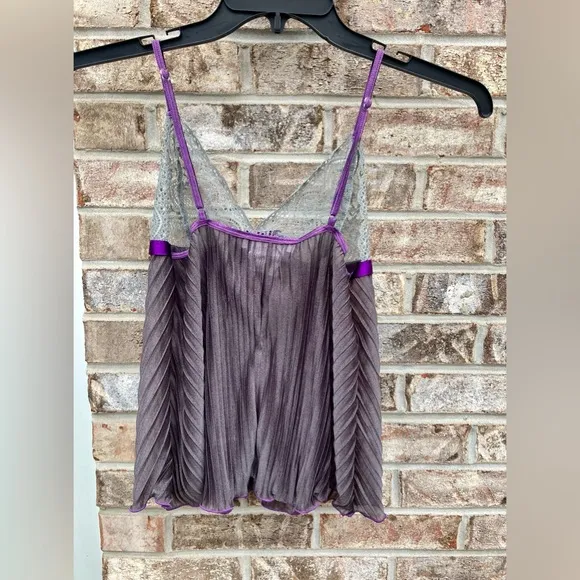 Y2K Escante Goth Grey Lace &amp; Shimmery Purple Rippled Lingerie Top