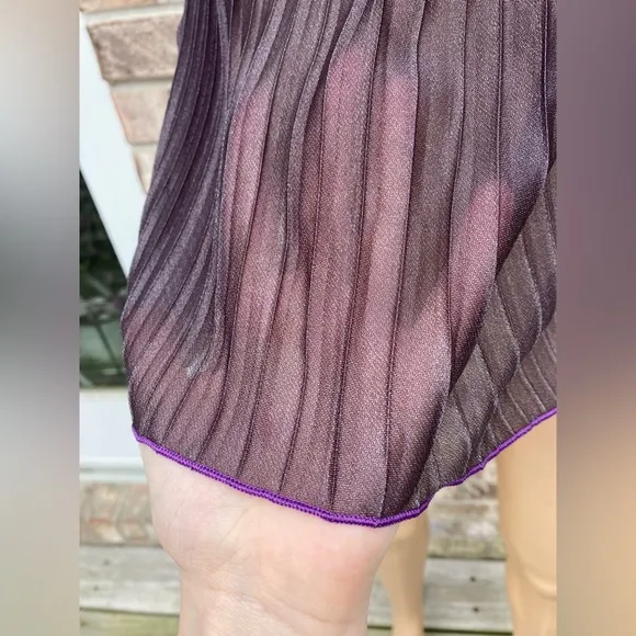 Y2K Escante Goth Grey Lace &amp; Shimmery Purple Rippled Lingerie Top