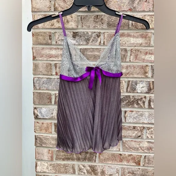Y2K Escante Goth Grey Lace &amp; Shimmery Purple Rippled Lingerie Top