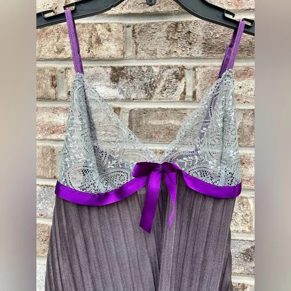 Y2K Escante Goth Grey Lace &amp; Shimmery Purple Rippled Lingerie Top