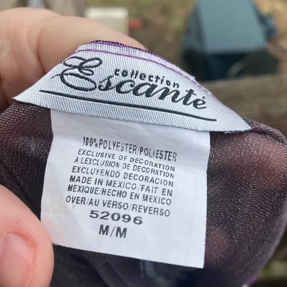 Y2K Escante Goth Grey Lace &amp; Shimmery Purple Rippled Lingerie Top