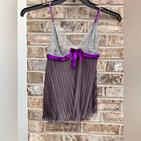 Y2K Escante Goth Grey Lace &amp; Shimmery Purple Rippled Lingerie Top