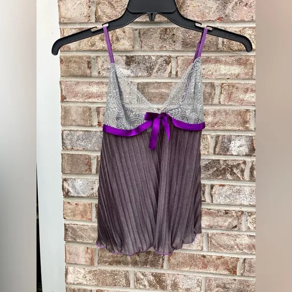 Y2K Escante Goth Grey Lace &amp; Shimmery Purple Rippled Lingerie Top